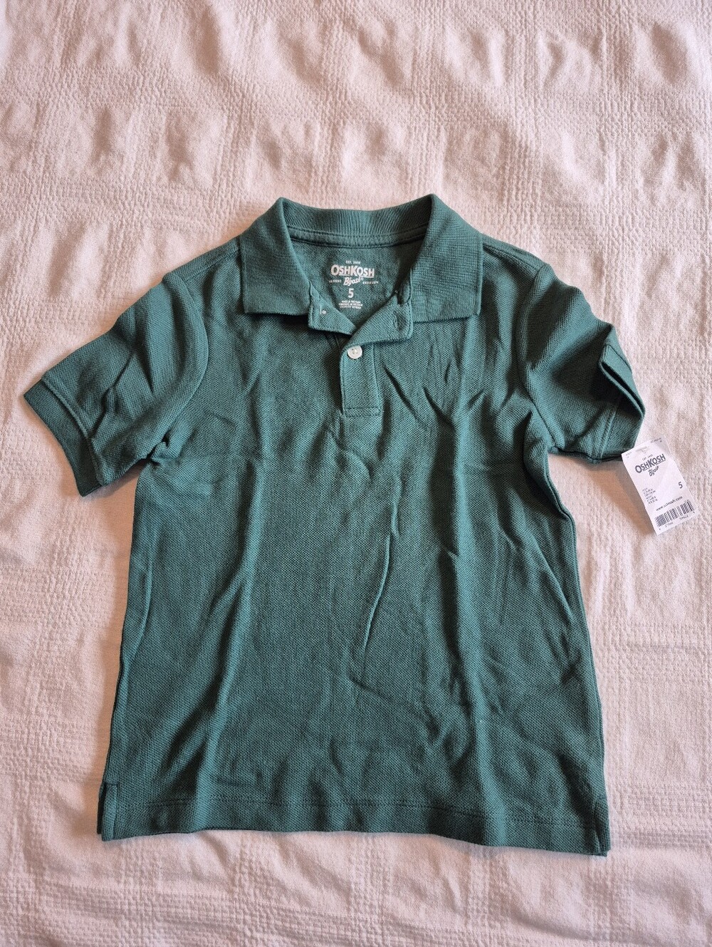 Oshkosh boys size 5 forest green 2 button polo shirt short sleeve NEW